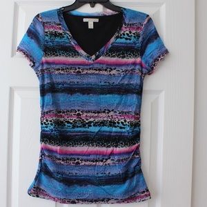 Dana Buchman | Abstract Stone Patterned V-Neck Blouse